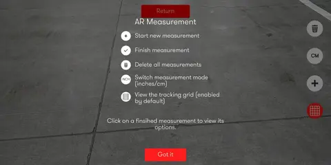 Automatic Systems app: instruction screen the ar measuring tool