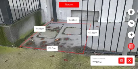 Automatic Systems app: the completed measurements of a projected square area