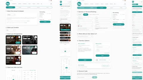 Multiple screenshots showing an overview of the booking flow pages of The Park Playground