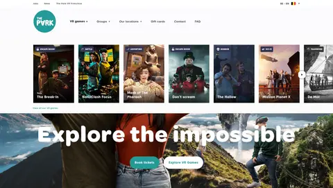 Unfolded header navigation that shows available vr experiences of The Park Playground