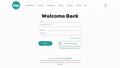 The sign-in page of The Park Playground