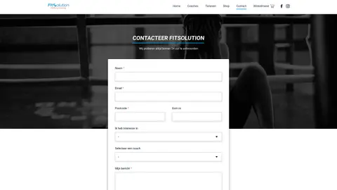 The contact page of the Fitsolution Personal Training website