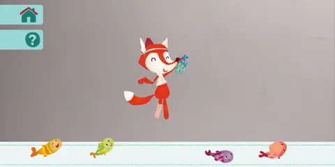 Lilliputiens app: The fox level. The correct fish has been fed. The fox is smiling.
