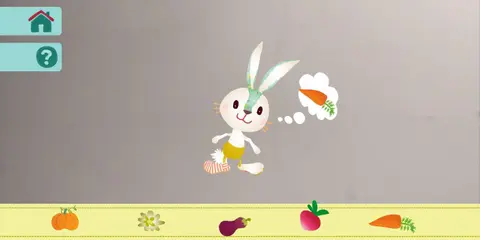 Lilliputiens app: The rabbit level, feed the correct vegetable to the rabbit.