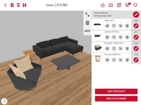 Recor Home app: Example room with a few furniture pieces