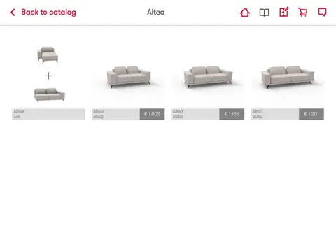 Recor Home app: The catalog view of one specific furniture set