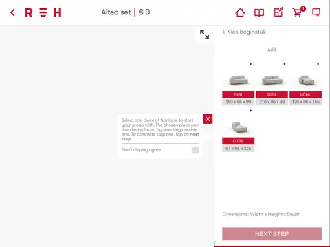 Recor Home app: The multi-product composition options view