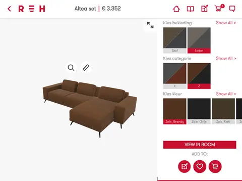 Recor Home app: The multi-product composition color options view