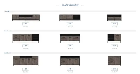 Recor Originals web app: Overview of available furniture in selected category