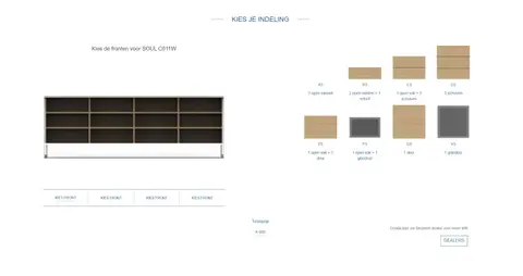 Recor Originals web app: The configuration screen of the selected furniture piece
