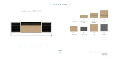 Recor Originals web app: The configuration screen of the selected furniture piece of the other category