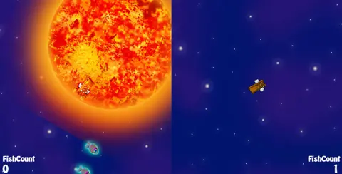 Space Bears: A bear burns itself by flying too close to a sun