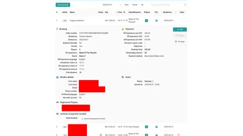 The Park Operational Platform: Details of a single booking