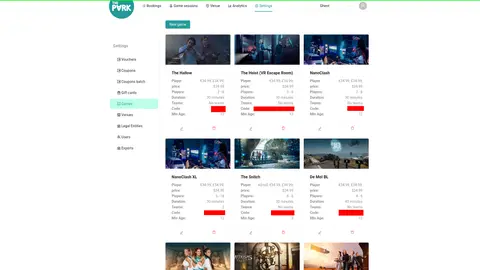 The Park Operational Platform: Overview of the games