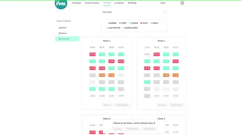 The Park Operational Platform: UI displaying all timeslots for certain date